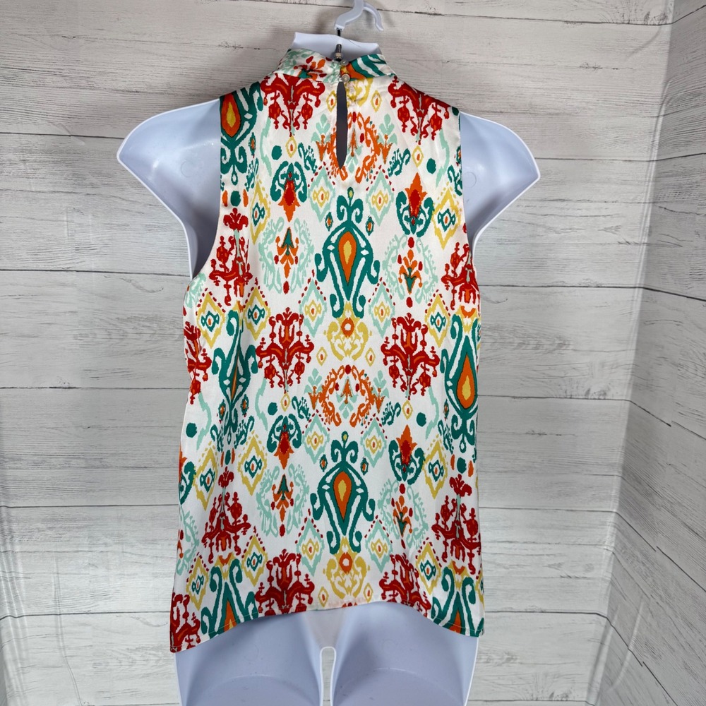 Entro Anthro small Halter orange ivory geometric silky‎ women blouse boho career - Picture 3 of 9